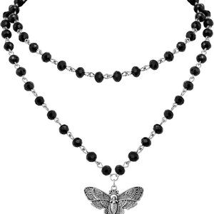 Black Moth Skull Choker Beaded Gothic Necklace Gift for Women
